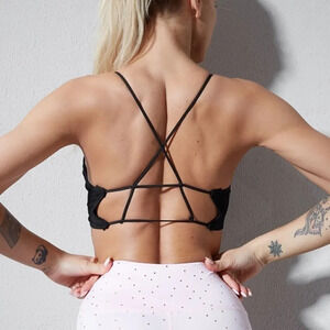 NEW! Ribbed Lace Trim Criss-Cross Back Bralette
